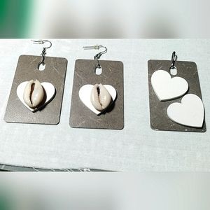 NEW Handcrafted Evening Tigris Wood Earrings & Charm Pendant Set! Wooden Hearts.